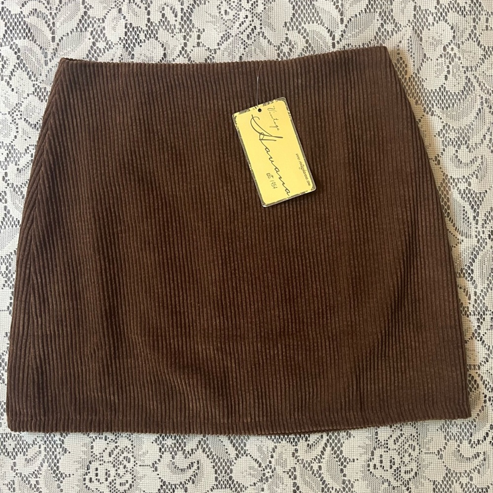 Vintage Havana A-Line Corduroy Ribbed Mini Skirt Brown Size Small